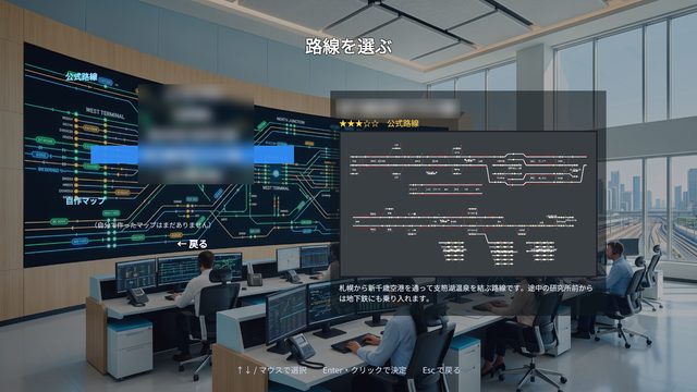 路線選択画面（路線の写真と説明つき）